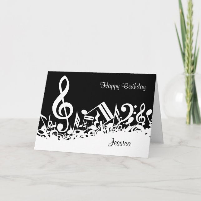 Personalised White Jumbled Musical Notes on Black (Front)