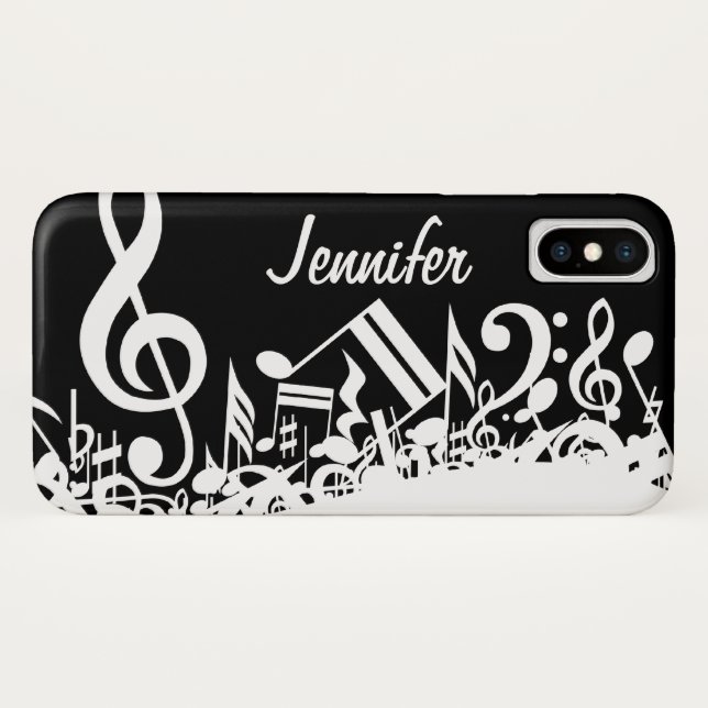 Personalised White Jumbled Musical Notes on Black Case-Mate iPhone Case (Back (Horizontal))