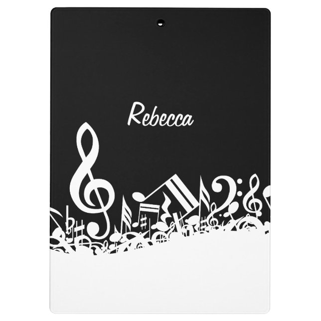 Personalised White Jumbled Musical Notes on Black Clipboard (Back)