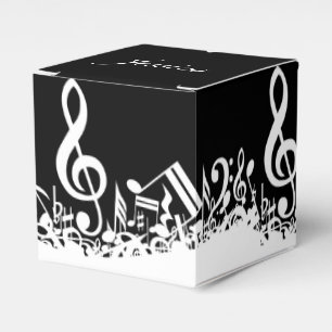 Personalised White Jumbled Musical Notes on Black Favour Box