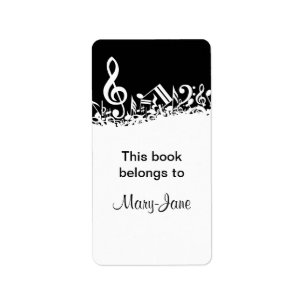 Personalised White Jumbled Musical Notes on Black Label