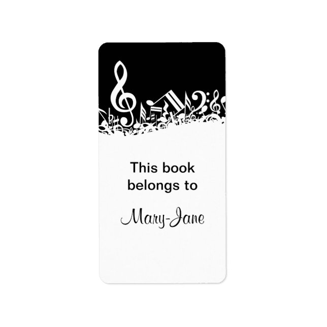 Personalised White Jumbled Musical Notes on Black Label (Front)
