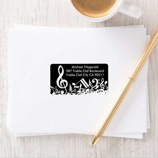 Personalised White Jumbled Musical Notes on Black Label (Insitu)