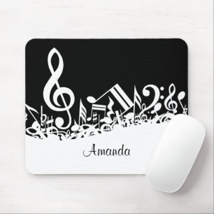 Personalised White Jumbled Musical Notes on Black Mouse Pad