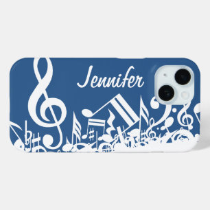 Personalised White Jumbled Musical Notes on Blue iPhone 15 Case
