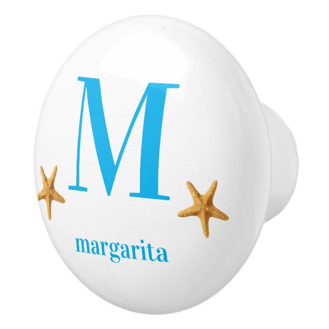 Personalised White Knob with Blue Text (Right)