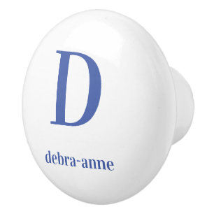 Personalised White Knob with Dark Blue Text