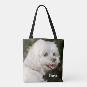 Personalised White Maltese Puppy Dog Tote Bag