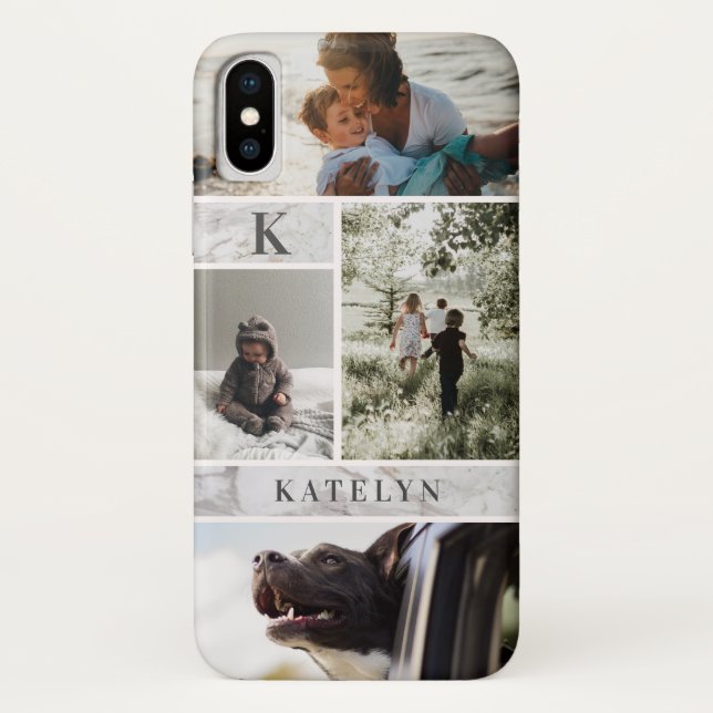 Personalised White Marble Custom 4 Photo Collage Case-Mate iPhone Case (Back)