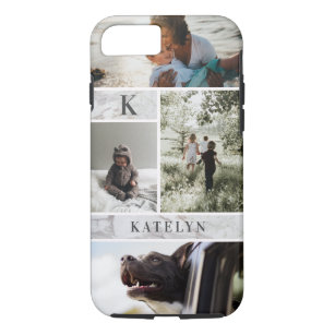 Personalised White Marble Custom 4 Photo Collage Case-Mate iPhone Case