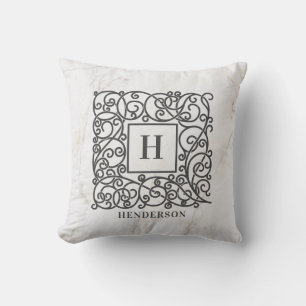 Personalised White Marble Monogram Family Name Cushion