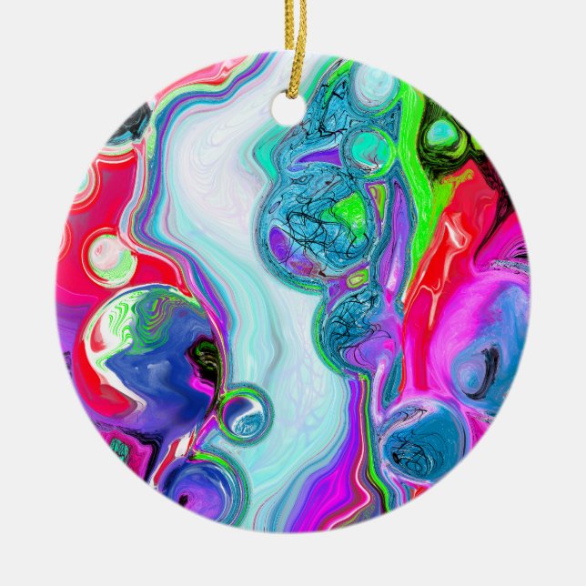 Personalised White Marble River Digital Fluid Art  Ceramic Tree Decoration (Front)