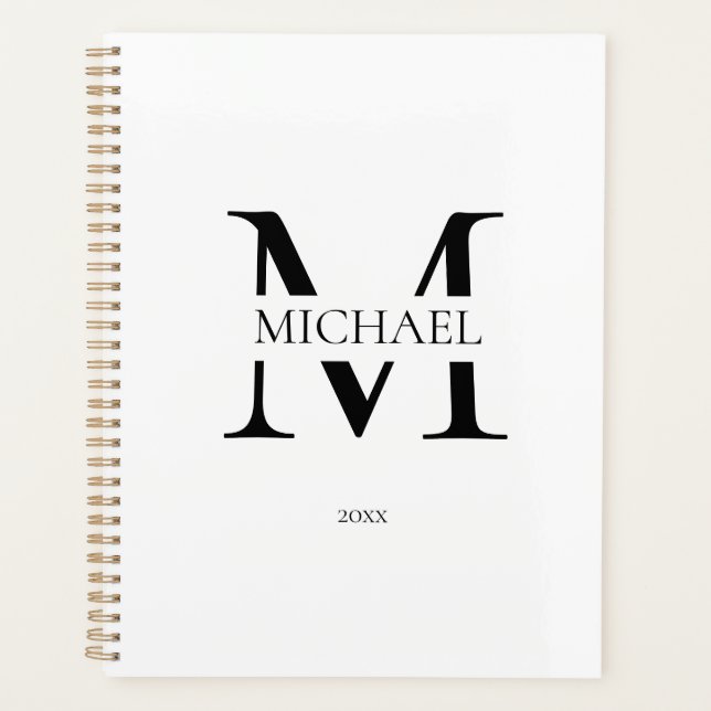 Personalised White Monogram Initial Minimalist Planner (Front)