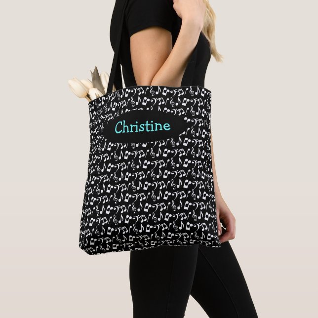 Personalised White Music Note Tote (Dark) (Close Up)