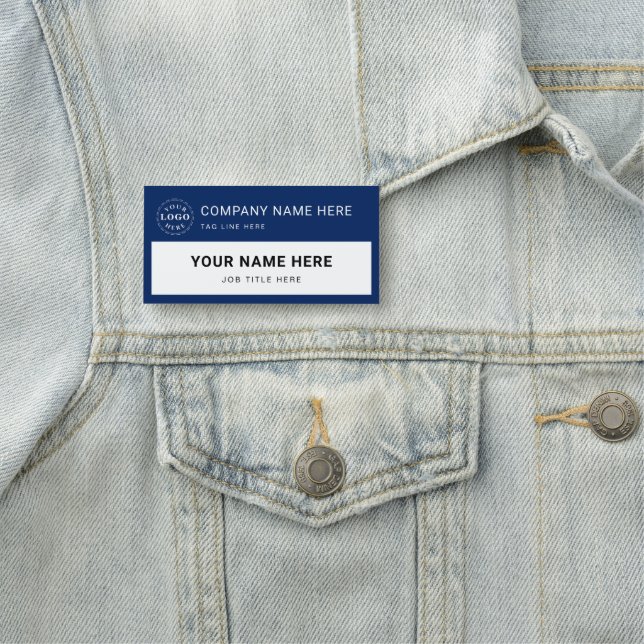 Personalised White & Navy Large Rectangle Name Tag (In Situ)