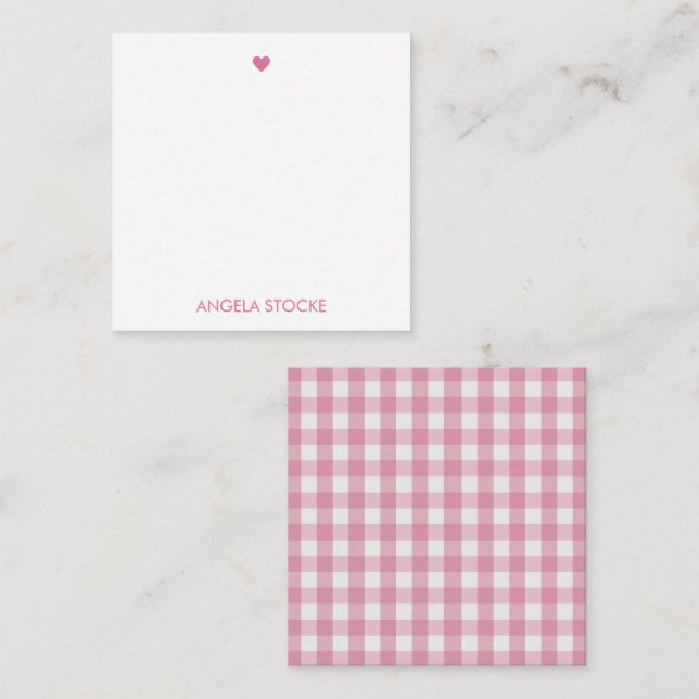 Personalised White Pink Gingham Card (Front/Back)