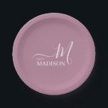 Personalised White Pink Signature Family Name Paper Plate<br><div class="desc">You Can Customise it. Modern And Simple Design,  Black Biege Signature Name Family.</div>