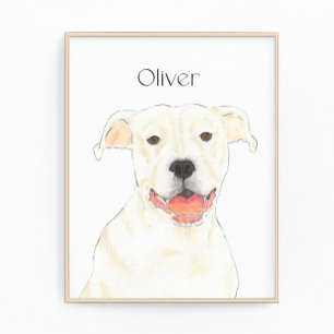 Personalised White Pitbull Staffy Dog Art Photo Print