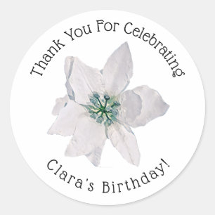 Personalised White Pointsetta December Birthday Classic Round Sticker