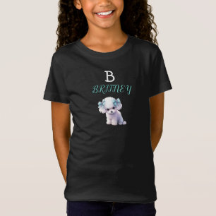 Personalised White Poodle Puppy Monogram T-Shirt