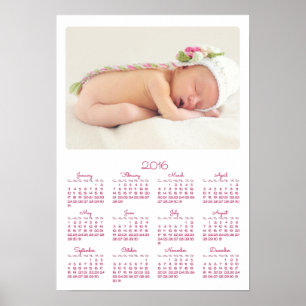 Personalised White Poster Yearly Calendar 2016