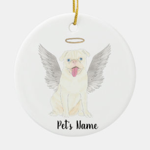 Personalised White Pug Sympathy Memorial Ceramic Tree Decoration