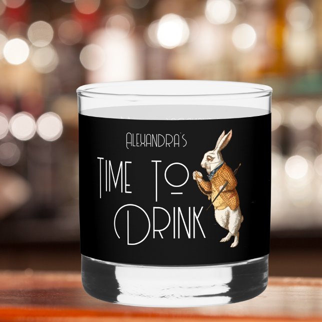 Personalised  White Rabbit Time To Drink Whiskey Glass (Creator Uploaded)