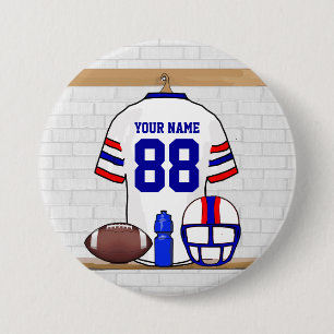 Personalised White Red Blue Football Jersey 7.5 Cm Round Badge