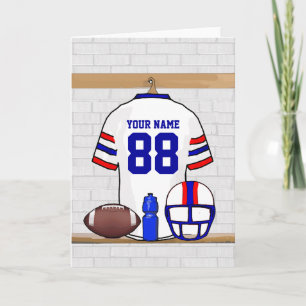 Personalised White Red Blue Football Jersey Card