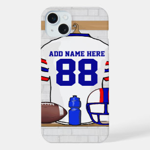 Personalised White Red Blue Football Jersey iPhone 15 Plus Case