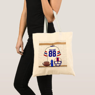 Personalised White Red Blue Football Jersey Tote Bag
