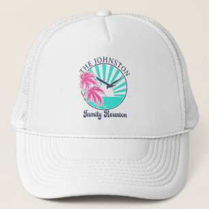 Personalised White Retro Family Reunion Tropical  Trucker Hat
