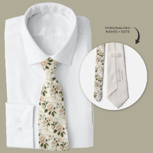 Personalised White Roses and Pearls Tie
