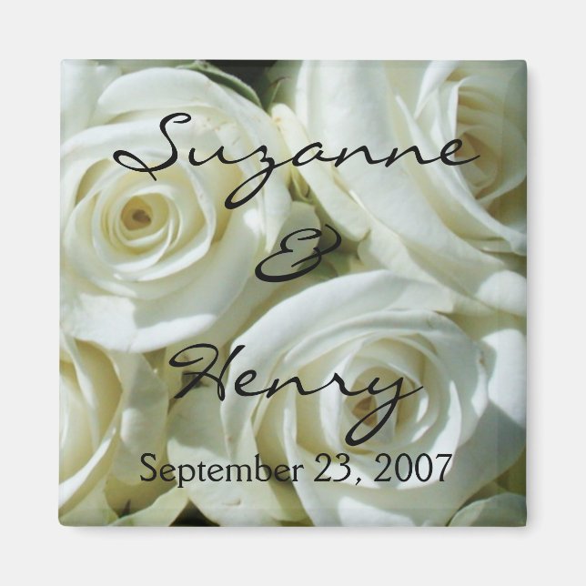 Personalised White Roses Wedding Magnet (Front)