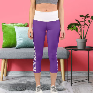 Personalised White Royal Purple Pet Cat Name Capri Leggings