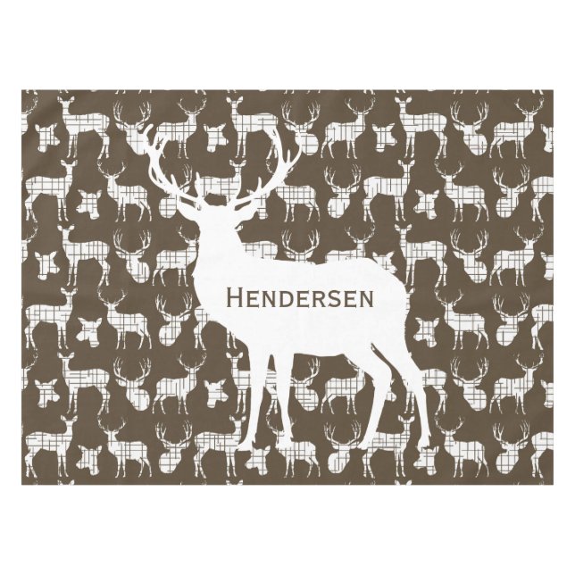 Personalised White Rustic Deer on Brown Tablecloth (Front (Horizontal))
