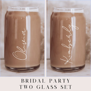 Personalised White Script Bachelorette Party Can Glass