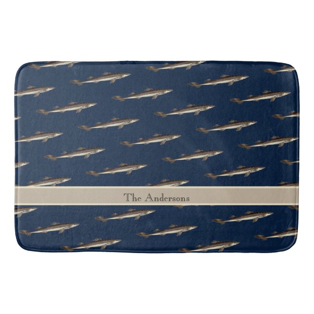 Personalised White Shark Tan Sand background Bath Mat (Front)