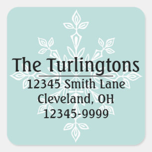 Personalised White Snowflake Return Address Square Sticker