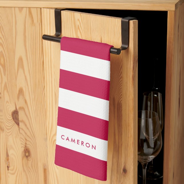 Personalised White Stripes and Editable Colour Tea Towel (Thirds Fold)
