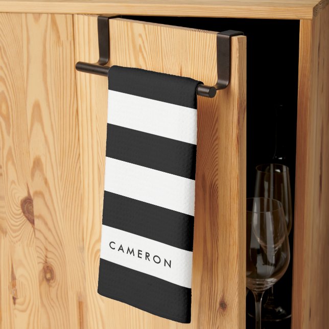 Personalised White Stripes and Editable Colour Tea Towel (Thirds Fold)