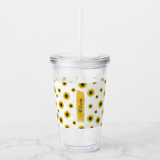 Personalised White Sunflower Pattern Acrylic Cup