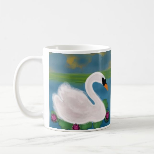Personalised White Swan in Pond at Sunset Coffee Mug (Left)