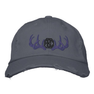 Personalised White Tail Deer Antlers Monogram Embroidered Hat