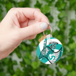 Personalised White, Teal and Black Volleyball Key Ring