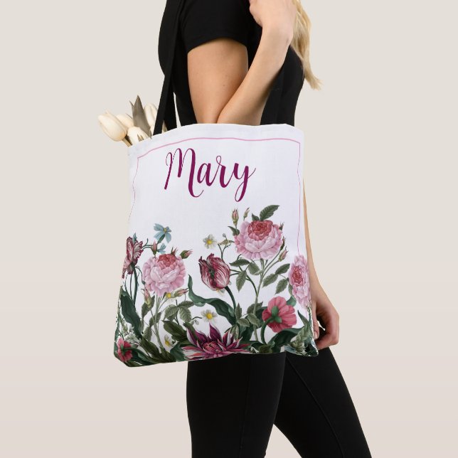 Personalised White Tote Bag - Floral Pattern (Close Up)