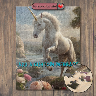 Personalised White Unicorn Flower Stream Jigsaw Puzzle
