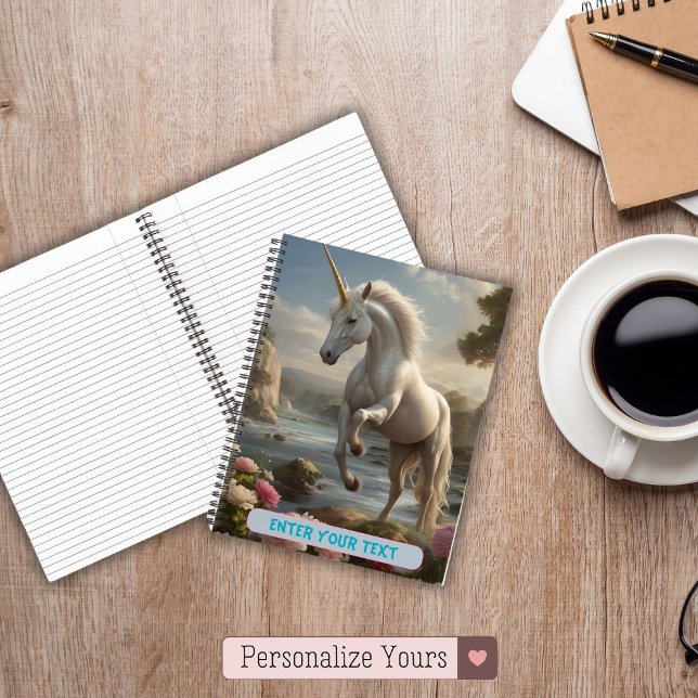 Personalised White Unicorn Flower Stream Notebook (Personalized White Unicorn Flower Stream Notebook)