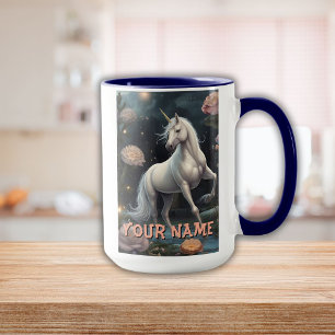 Personalised White Unicorn Flowers Mug