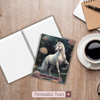 Personalised White Unicorn Flowers Notebook